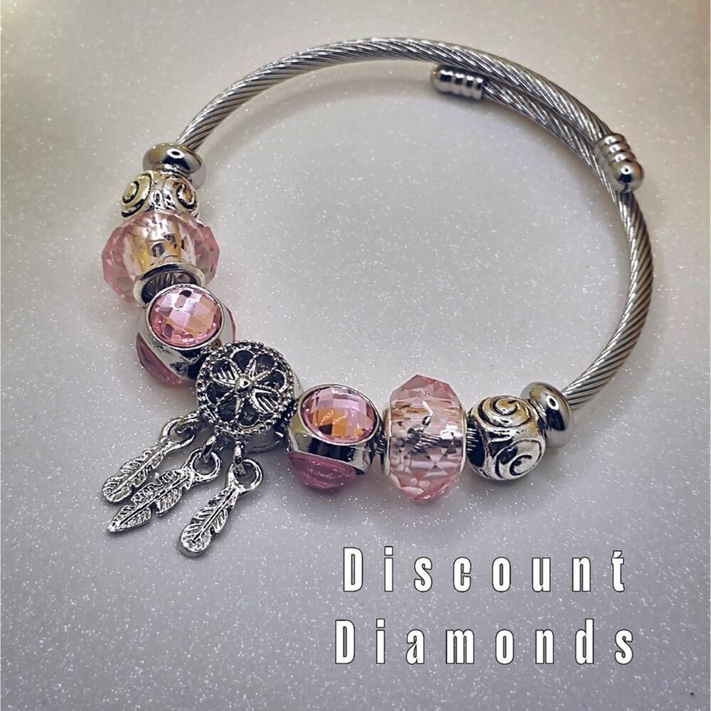 Pink & Silver Open Back / Expandable Dreamcatcher Bracelet
